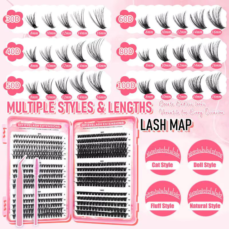 HNKMP DIY Wimpern-Cluster-Set D-Curl, Unisex, Natürlich - Bild 2