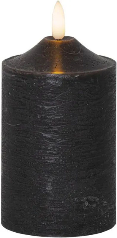 Star Trading LED Echtwachskerze Flamme in Schwarz, Stumpenkerze mit Timer und Flackereffekt, H: 15 cm, B: 7,5 cm, T: 7,5 cm - Bild 2