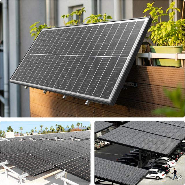 RVPOZWER Monokristalline Doppelseitige Solarmodule 12V in Schwarz mit 25,5% Hocheffizienz und 18BB-Zellen für Hausdach und Camping - Bild 1
