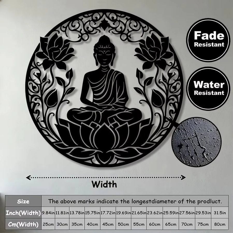 CIFBUY Buddha Lotus Mandala Metall-Wandkunst in Schwarz, geometrische Eisen-Dekoration für dein Zuhause - Bild 2