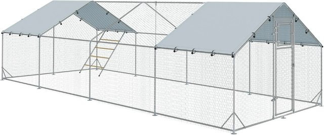 PawHut Hühnerstall aus verzinktem Stahlrohr und Stahlgitter mit 420D Oxford-Stoff in Silber, B: 800 cm, T: 300 cm, H: 195 cm - Bild 1