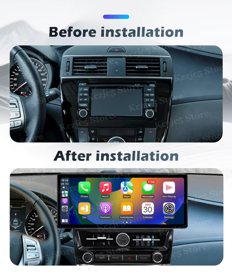 QiumianNavi 12,3 Zoll Autoradio für Nissan Pulsar 2015-2018 mit Android 16, kabelloses CarPlay, QLED Display, DSP Stereo, WiFi, Bluetooth und GPS in Schwarz - Bild 2
