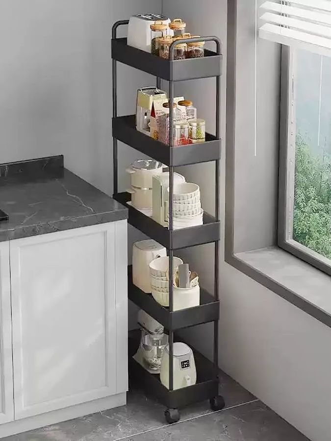 Schlanker 5-stufiger Aufbewahrungswagen mit Rollen von TWISTER.CK aus Kunststoff in Weiss - Bild 3