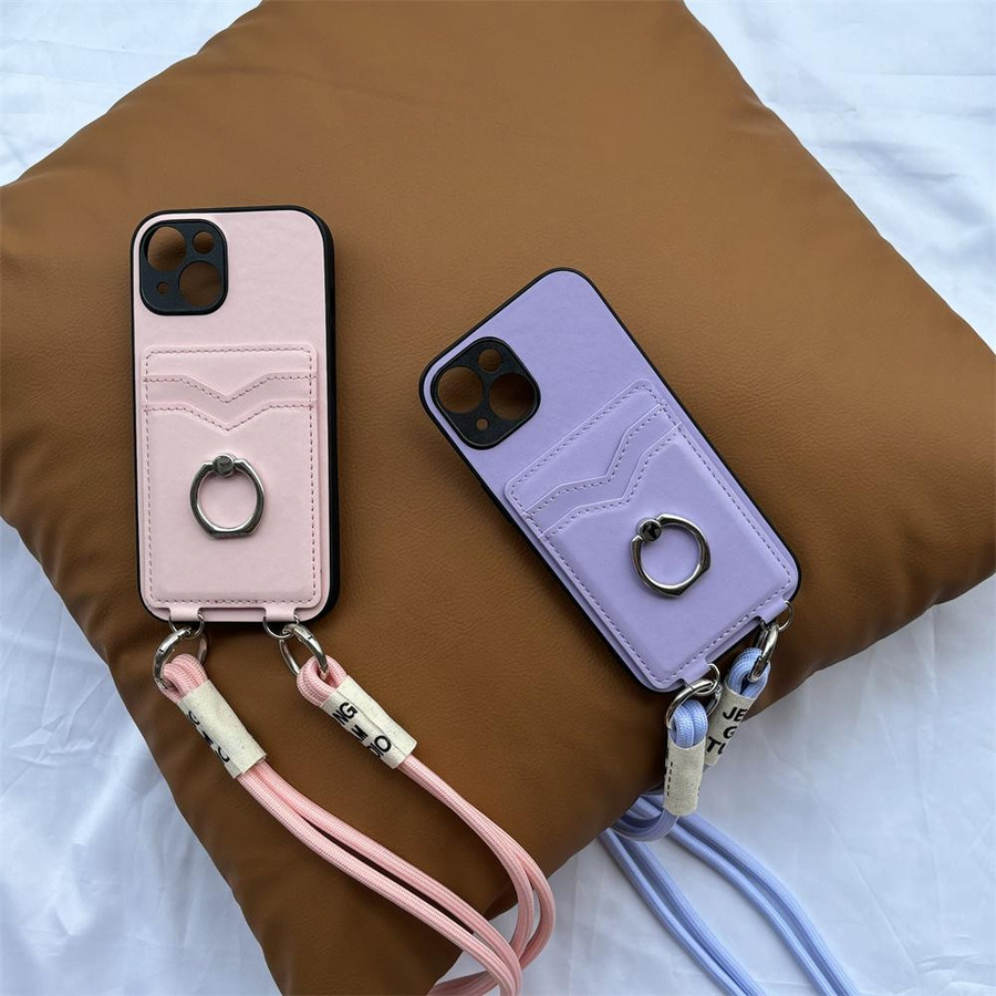 Xiaomi 14T Pro Hülle mit Crossbody Halskette Lanyard und Geldbörse aus Leder inklusive Kartenschlitzen, Ringhalter und Ständer in Grün, Lila, Rot oder Pink - Bild 2