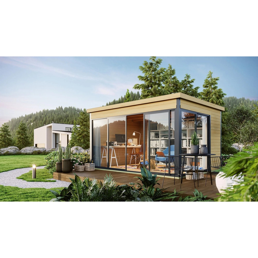 Lasita Holz-Gartenhaus Domeo 4 Log Cabin mit Flachdach, Unbehandelt, Braun, B: 418 cm, T: 321.9 cm - Bild 2