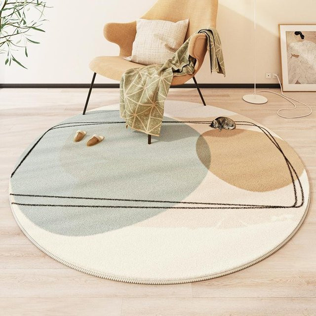 Runder Plüschteppich von Karpetti mit modernem geometrischem Design, rutschfest und maschinengefertigt, Mehrfarbig, Durchmesser: 140 cm - Bild 1