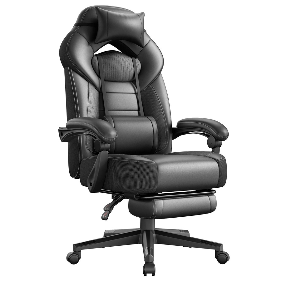 Songmics Gaming-Stuhl Cathy in Schwarz mit Kopfkissen und Fußstütze - Bild 2
