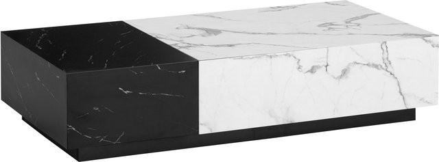Moderner Couchtisch in Schwarz und Weiß mit Marmor-Optik und Lift-Mechanismus, B/H/T: 120 x 28 x 60 cm - Bild 1