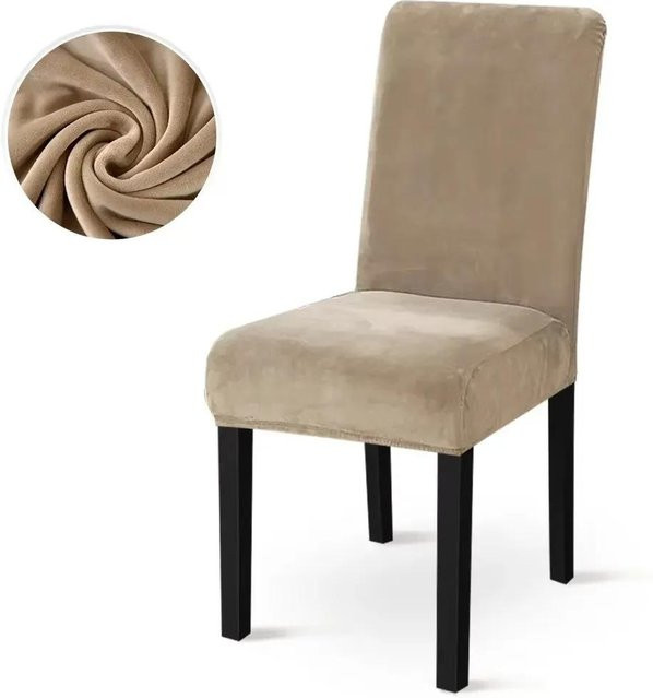 Yiran Furniture Stuhlbezug aus weichem Samt in Beige, elastischer Stretch-Überwurf für Esszimmerstühle - Bild 1
