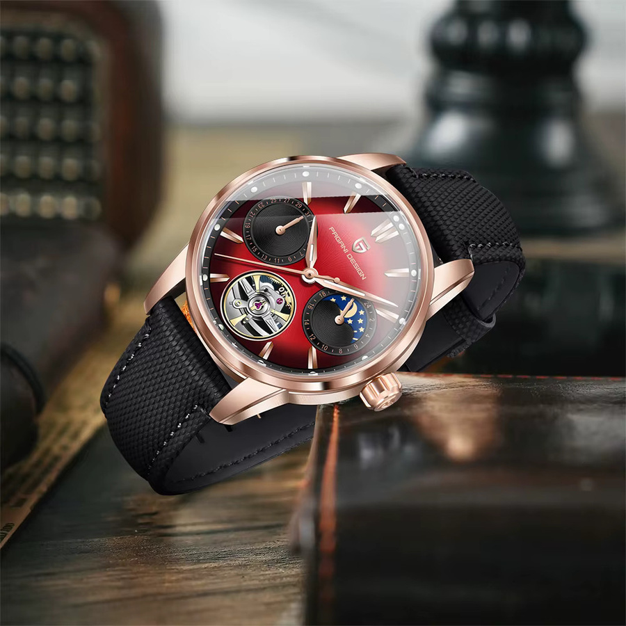 PAGANI DESIGN Armbanduhr, Automatik, Leder, Mondphase, Datum, Herren - Bild 5