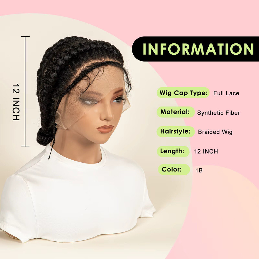 Ultimate Bob-Perücke, synthetisch, Cornrow-Zöpfe mit Dutt, 30,5 cm, 1b, Damen - Bild 5