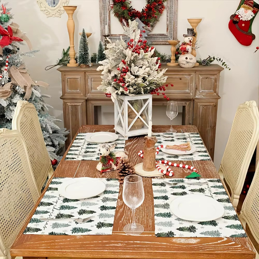 VIKAMA Weihnachts-Tischsets mit Weihnachtsbaum und Schneeflocken Motiv in Multicolor - Bild 3