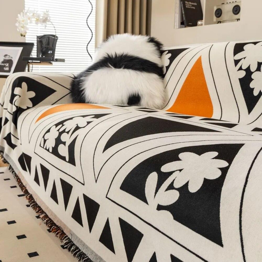 Doppelseitige Chenille Sofakissenhülle und Couch Überwurfbezug von LW-xingqiao in Schwarz Weiß, B/T/H: 180 x 130 cm - Bild 3