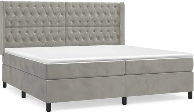 vidaXL Boxspringbett mit Matratze in Hellgrau, Hybridbett mit Taschenfederkern und Samtbezug, B/T/H: 200 x 200 x 203 cm - Bild 1