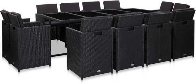 vidaXL 13-teilige Garten-Essgruppe aus Poly Rattan in Schwarz mit Glas-Tischplatte und wetterfesten Auflagen - Bild 1