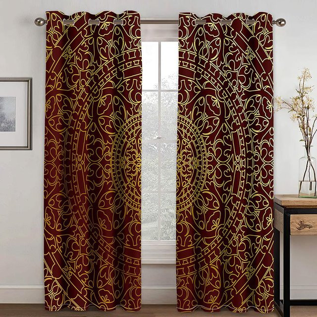 Yiran Furniture Vorhänge im böhmischen Stil mit Kaschmirblumen-Design, 2er-Set, semi-transparent mit 3D-Digitaldruck und UV-Schutz, Breite: 100 cm, Höhe: 130 cm - Bild 1