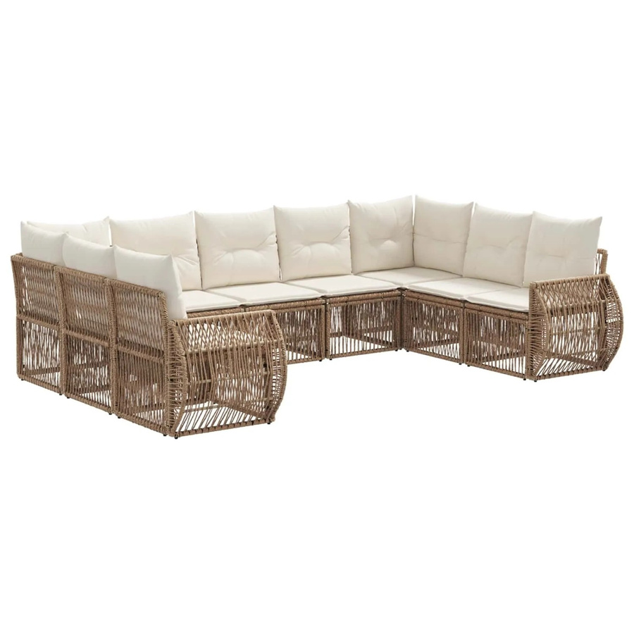 vidaXL Gartensofa-Set 9-teilig in U-Form aus Poly-Rattan in Beige mit Polsterung und pulverbeschichtetem Stahlgestell - Bild 2