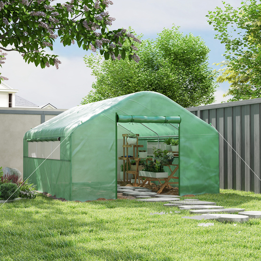 Outsunny Garten-Gewächshaus aus verzinktem Stahl und UV-beständigem PE, Grün, B/T/H: 4 x 3 x 2 m - Bild 2