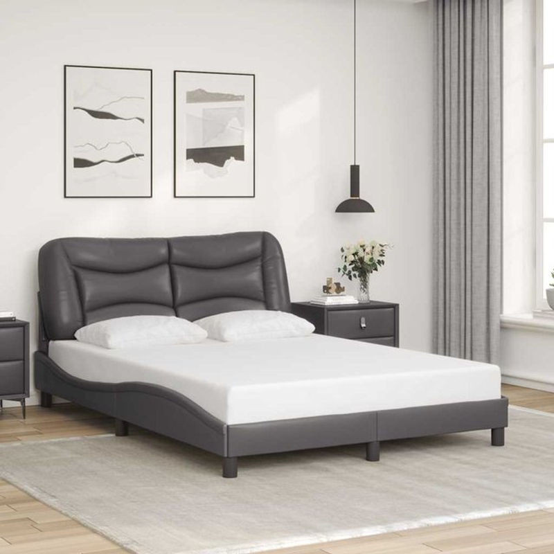 Vidaxl Polsterbett mit Kopfteil aus Kunstleder, Grau, B/T: 120 x 200 cm - Bild 1
