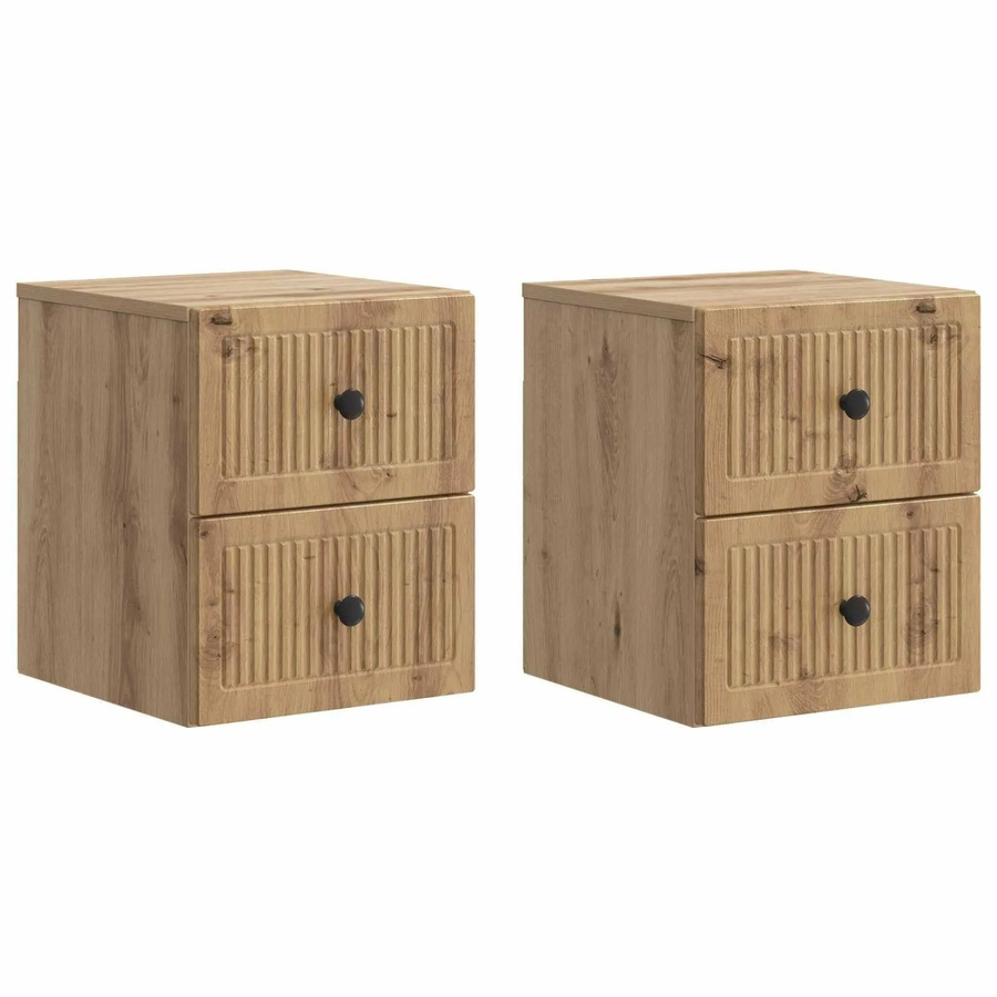 vidaXL Wandmontierter Nachttisch Set aus 2 Stück in Artisan-Eiche, Vintage Design, B/T/H: 33 x 34,5 x 40 cm - Bild 2
