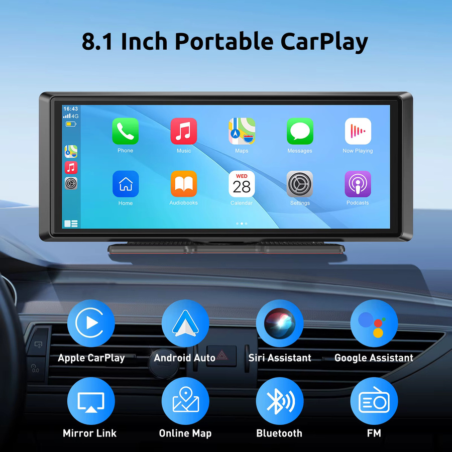 ESSGOO 4K Tragbares Universal-Carplay Autoradio mit Android Auto, Bluetooth, AUX und Mirror Link, Schwarz, 8,1 Zoll - Bild 2