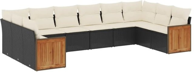 vidaXL 10-tlg Garten-Sofagarnitur in L-Form aus Poly-Rattan und pulverbeschichtetem Stahl in Schwarz mit Kissen und Polsterung - Bild 1