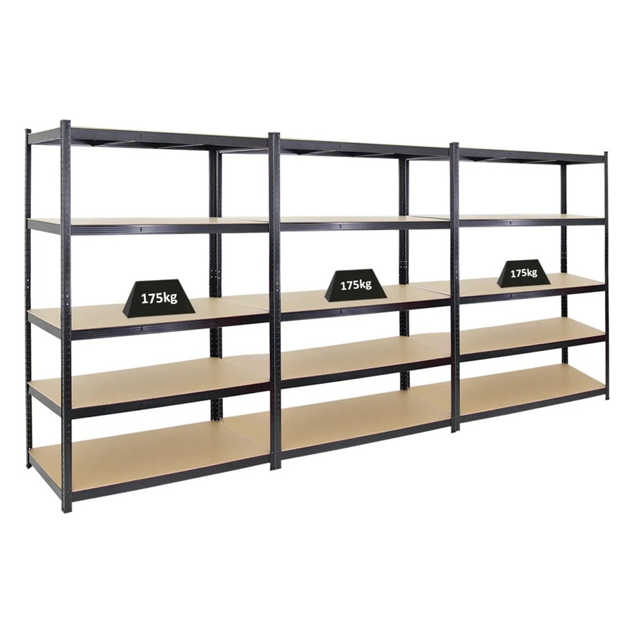 PROREGAL 3er Set Schwerlastregal Taurus Schwarz mit verstellbaren Fachböden aus MDF und Metall, H x B x T: 180 x 120 x 60 cm - Bild 2