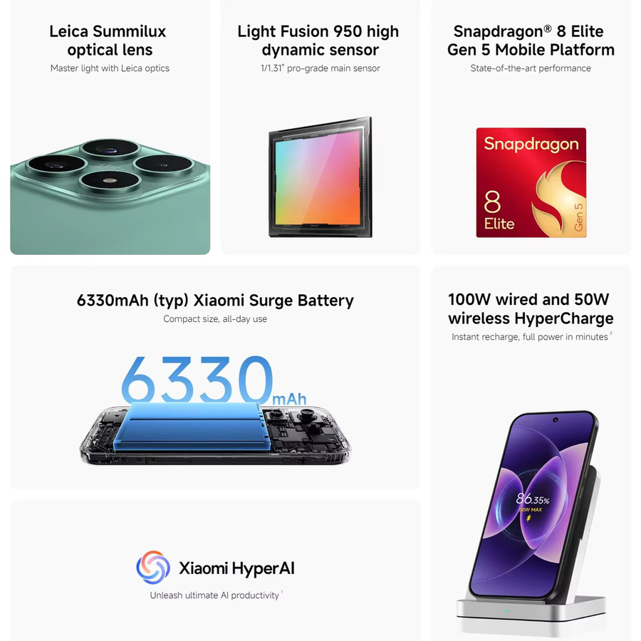 Xiaomi 17 Smartphone Globale Version in Schwarz mit 6,3 Zoll OLED-Display, Snapdragon 8 Elite Gen 5 Prozessor, 50MP Leica-Kamera und 6330mAh Akku - Bild 2