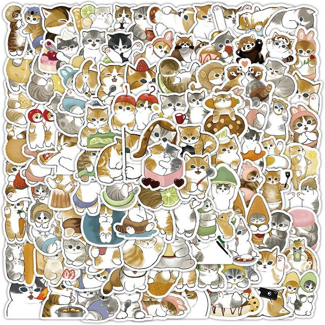 100 Stück Niedliche Katzen-Cartoon-Aufkleber in Multicolour von Sticker Story Store zur Dekoration von Auto, Koffer oder Gitarre - Bild 1