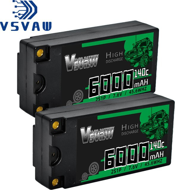 VSVAW 2S 140C Shorty RC Lipo Akku 7,6V 6000mAh Hardcase, mit 5mm Bullet T-Stecker - Bild 1
