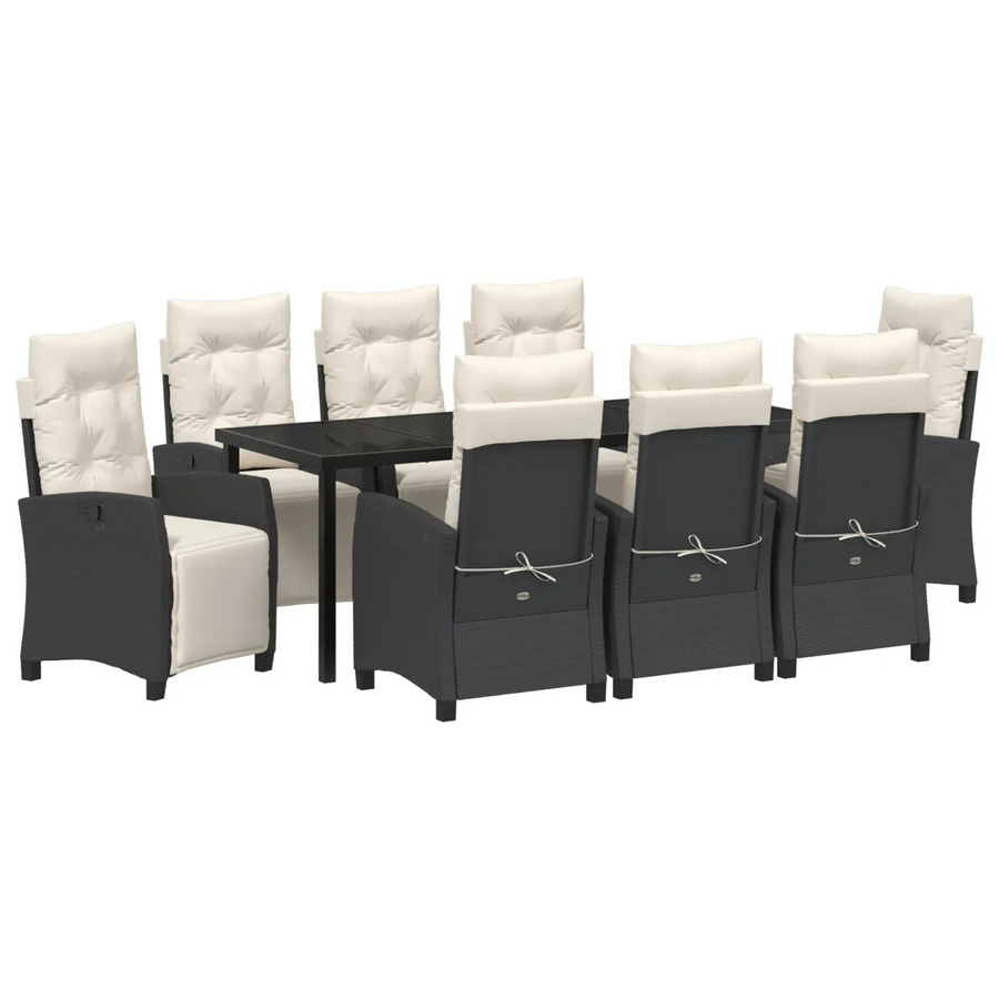 vidaXL Garten Essgruppe 9-teilig aus Poly-Rattan und Glas in Schwarz - Bild 2
