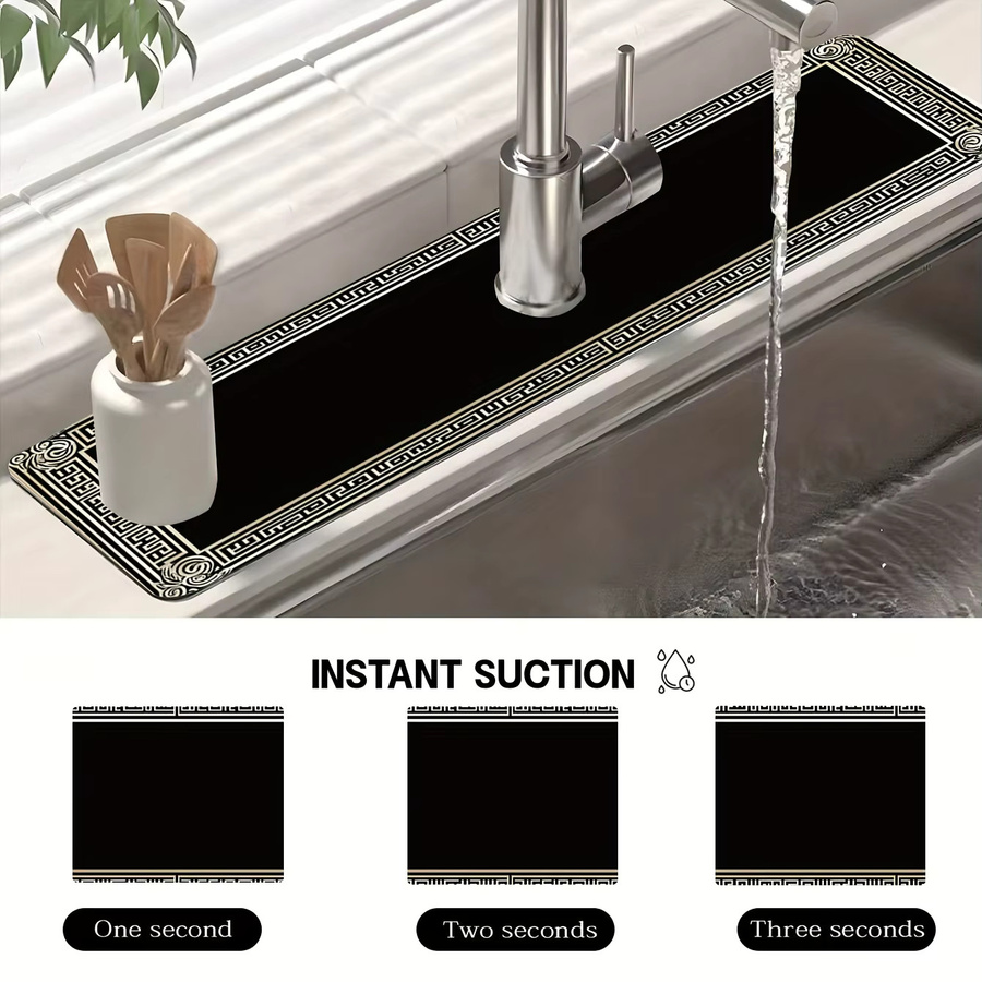 VIKAMA Wasserhahnmatte in Schwarz, wasserabsorbierende und feuchtigkeitsbeständige Drainagematte für Küche und Bad - Bild 5