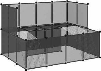 vidaXL Kleintierkäfig Freigehege aus Kunststoff und Stahl, Schwarz/Transparent, B: 143 cm, T: 107 cm, H: 93 cm