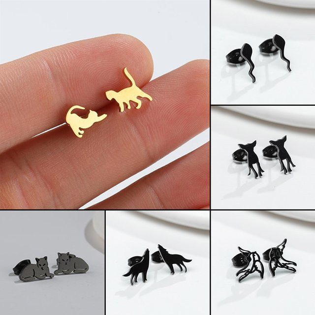oly2u Ohrringe Edelstahl, Gold, Damen, Hund Vogel Katze - Bild 1