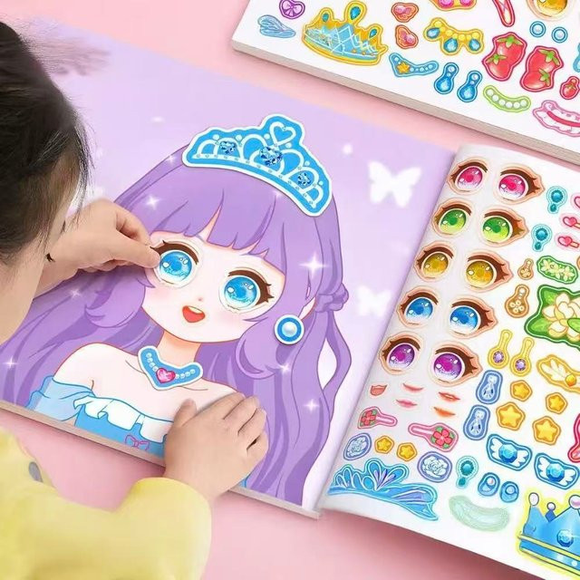 Make A Face-Aufkleber, Cartoon-Prinzessin, Aufkleberbuch, 15 Seiten, wiederverwendbar - Bild 1