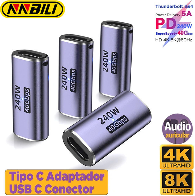NNBILI USB4.0 C auf C Adapter Koppler mit LED-Anzeige, 240 W, 40 Gbit/s, unterstützt 8K Audio und Video - Bild 1