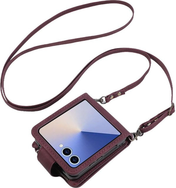 CAESBON Crossbody-Geldbörse aus Leder mit Reißverschluss und Magnetverschluss für Samsung Galaxy Z Flip 7, Z Flip 6, Z Flip 5, Z Flip 4 und Z Flip 3 in Purple - Bild 1