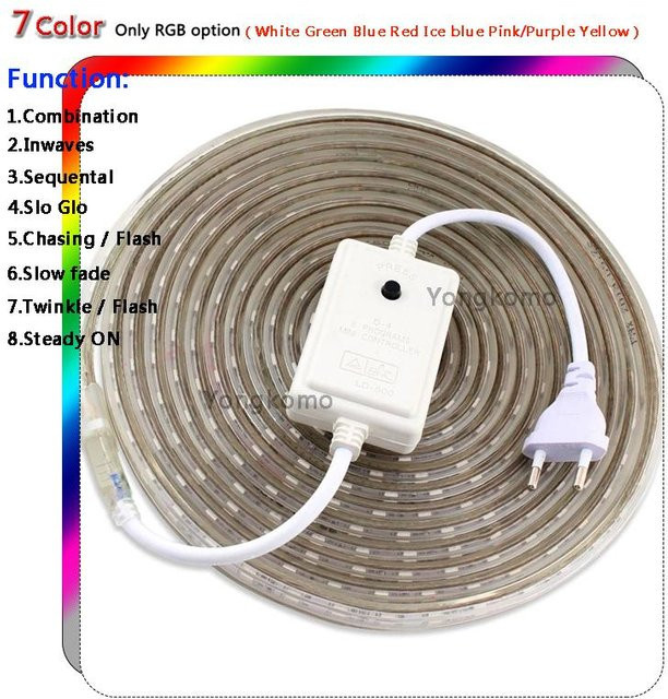 Yongkomo LED Streifen RGB Multicolour Wasserdicht IP65 220V Flexible Lichtleiste für Indoor und Outdoor, 4m - Bild 1