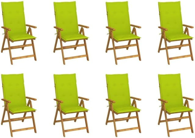 8er Set klappbare Gartenstühle aus Akazien-Massivholz mit grünen Kissen von vidaXL - Bild 1