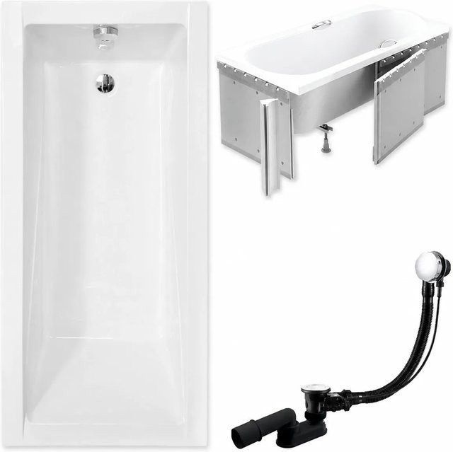 KOLMAN Badewanne Rechteck aus Acryl in Weiß mit Styroporverkleidung, Ablage und Anti-Slip-Funktion, B/T: 170 x 70 cm - Bild 1