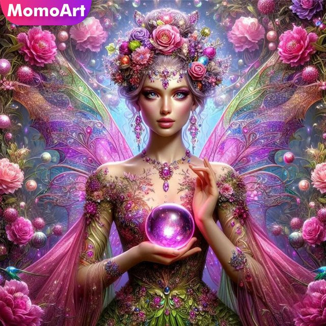 Momoart Diamant Mosaik Wandkunst Porträt einer Frau mit Pfingstrosen in Multicolor, Rund, Durchmesser: 20 cm - Bild 1