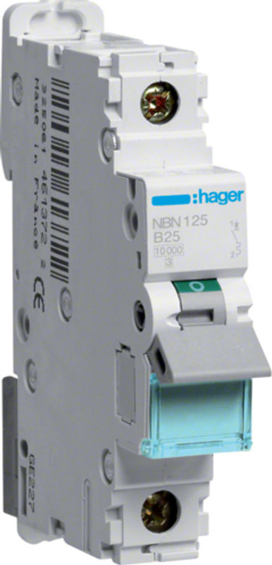 Hager Leitungsschutzschalter NBN125 1-polig 25A 400V Weiß B/T/H: 1,75 x 7,0 x 8,3 cm - Bild 2