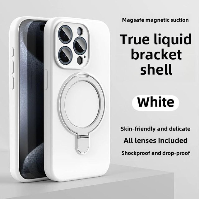 OLPAY Flüssigsilikon Handyhülle mit magnetischem Ringhalter für MagSafe kompatibel mit iPhone 16 15 14 13 12 Pro Max Plus, Farbe: Weiß - Bild 1