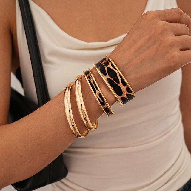 belleper Armband-Set, 4-teilig, Leopardenmuster, goldfarben, Damen - Bild 1