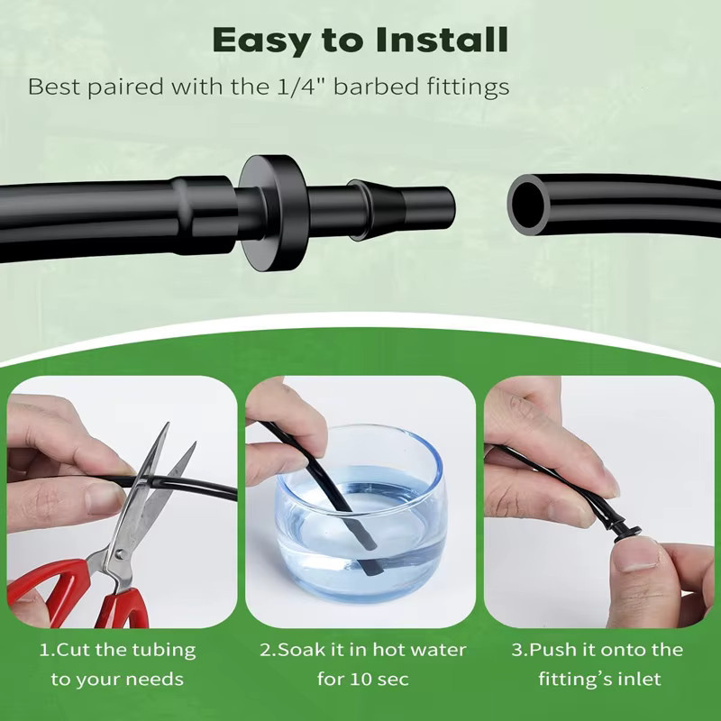 Nongjiale PVC-Mikroschlauch für Tropfbewässerungssysteme, 1/4 Zoll, Schwarz, 20 m - Bild 3
