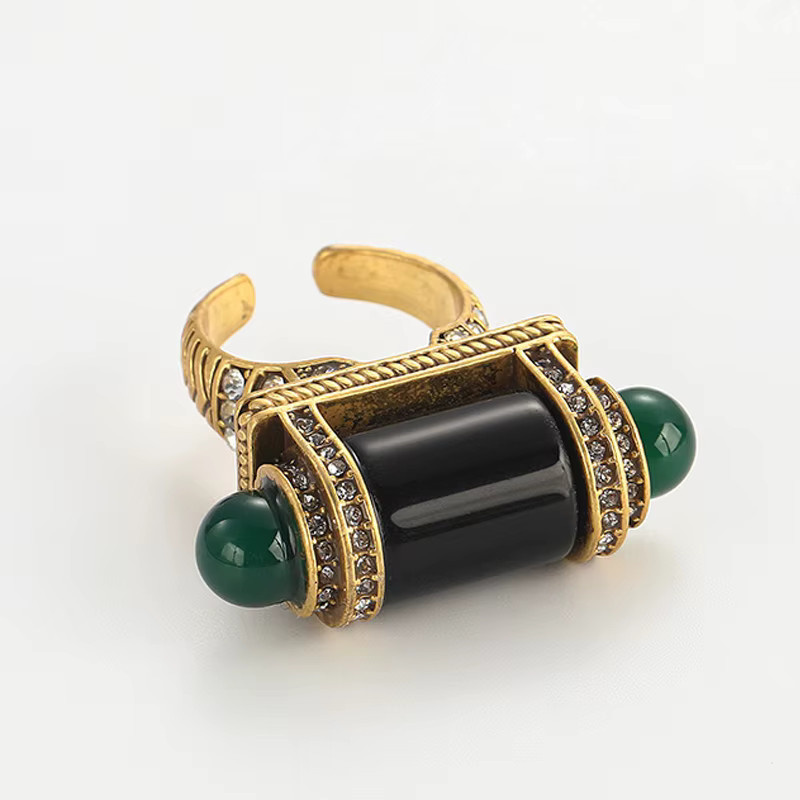 STALAIT Ring 18 Karat vergoldet, Schwarz, Smaragd, Zirkonia, Damen - Bild 3