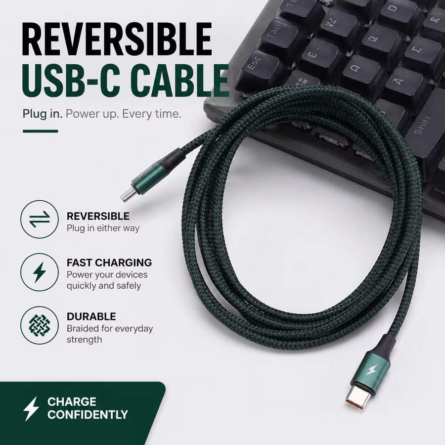 100W USB-C zu USB-C Kabel mit E-Marker und Nylon-Umflechtung in Rot für Laptop, Tablet und Smartphone - Bild 3