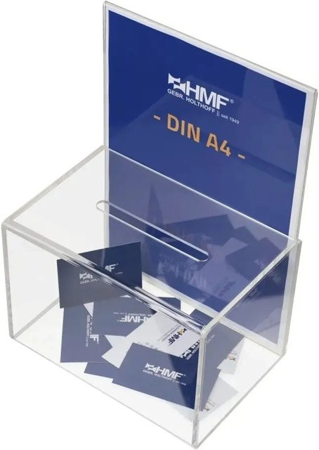 HMF 46916 Acryl Spendenbox mit Blatteinschub für DIN A4, Transparent, B: 22 cm, T: 15 cm, H: 15 cm - Bild 1