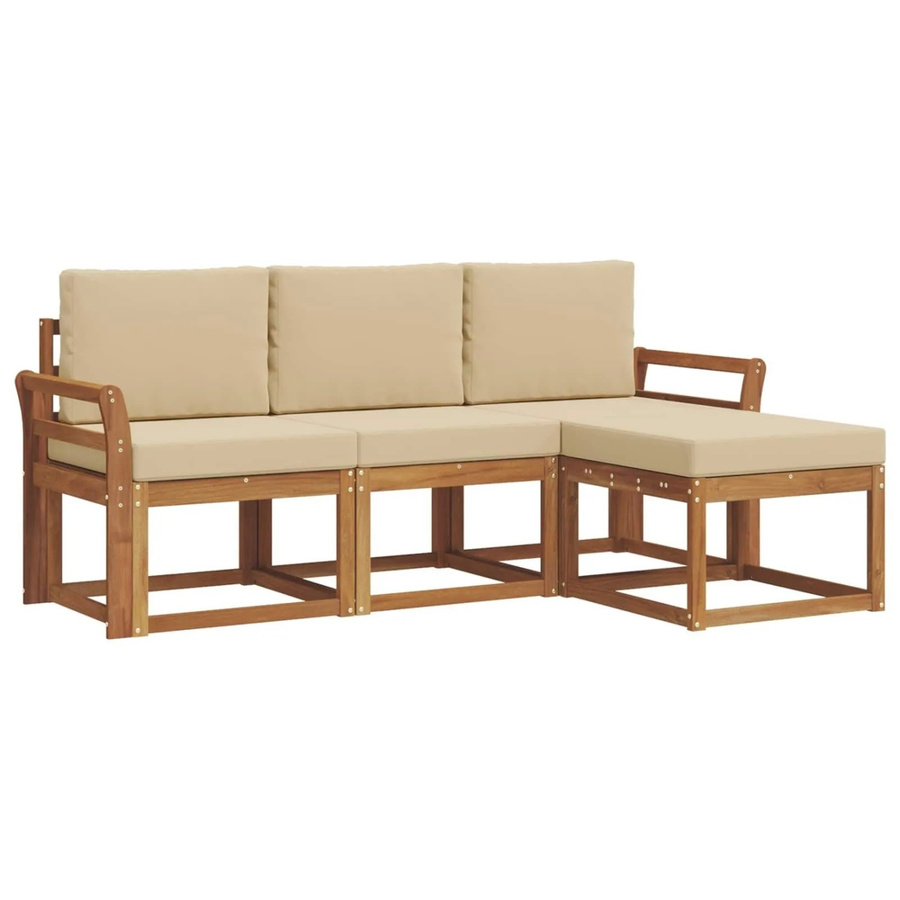 vidaXL Outdoor-Sofagarnitur L-Form aus Akazienholz mit Kissen in Natur und Beige - Bild 2