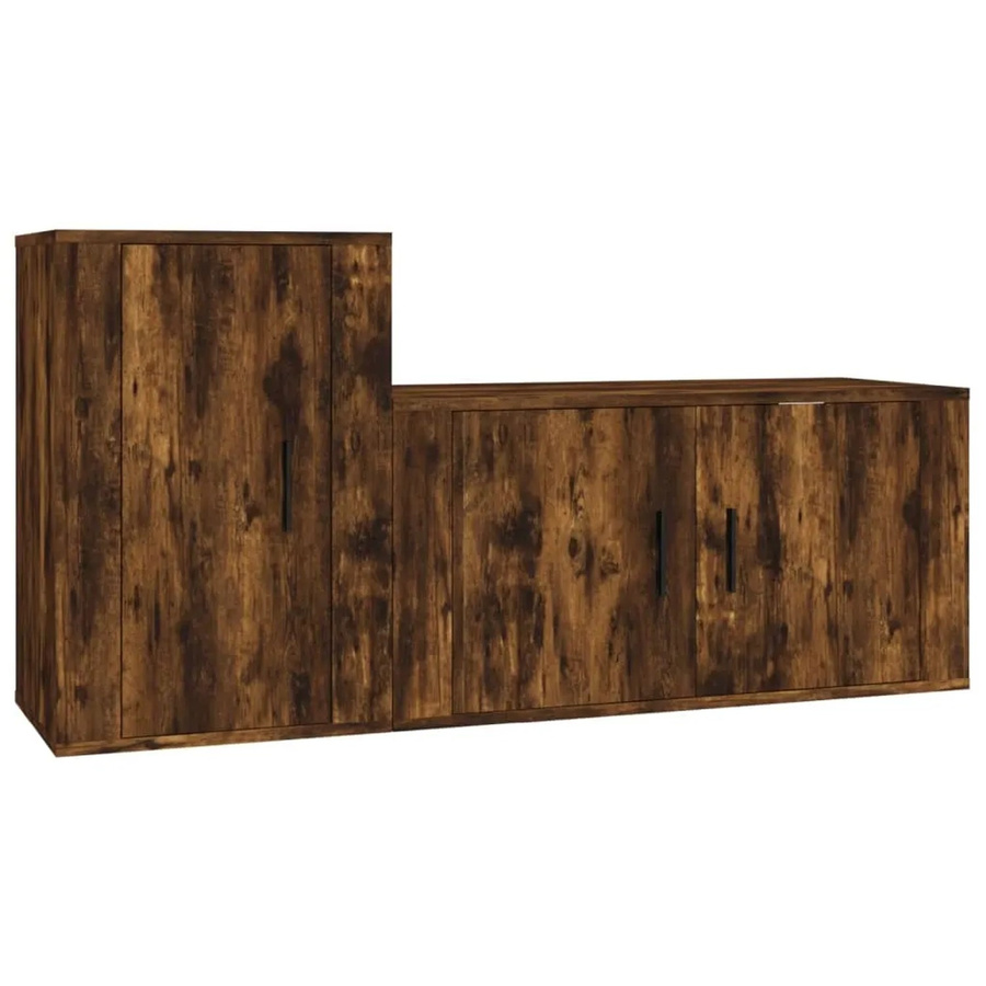 vidaXL 2-teiliges TV-Schrank-Set aus Holzwerkstoff in Räuchereiche, Braun - Bild 2